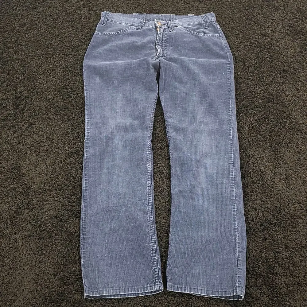 Rare Vintage 70s White Tab Levis Navy Blue Corduroy Strait Leg Pants Size 32